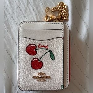 New Coach Zip Card Case With Heart Cherry Print